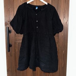 Waist-Defined Puff-Sleeve Mini Poet Dress w/ Pockets